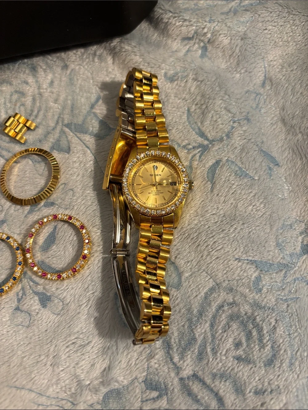 Women’s Gruen Gold Tone Dress Watch with Interchangeable Bezels
